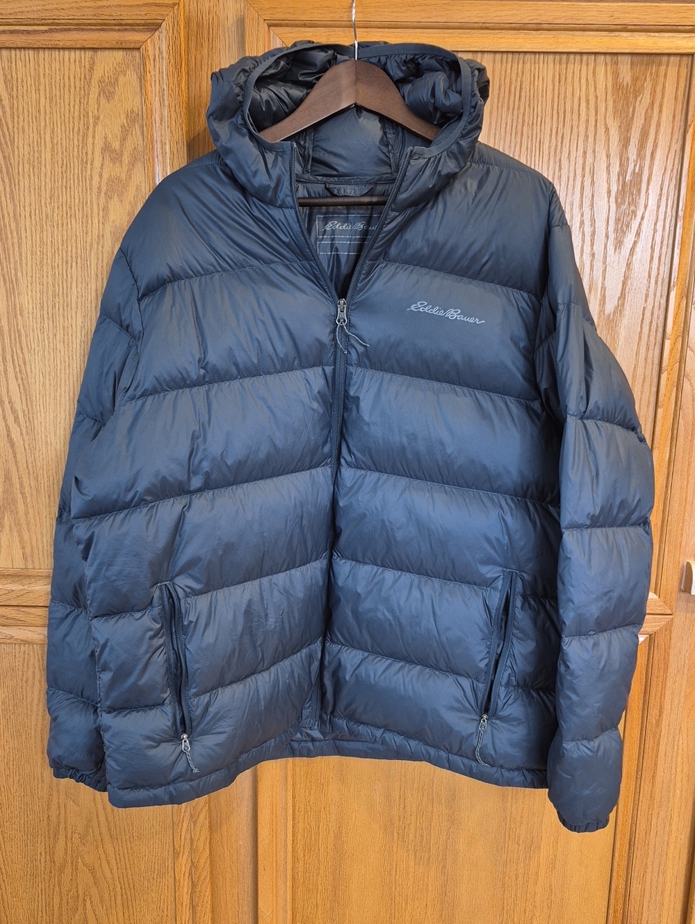 Eddie Bauer Men's Wide Channel Hooded Jacket Blue Size XXL Down Filled